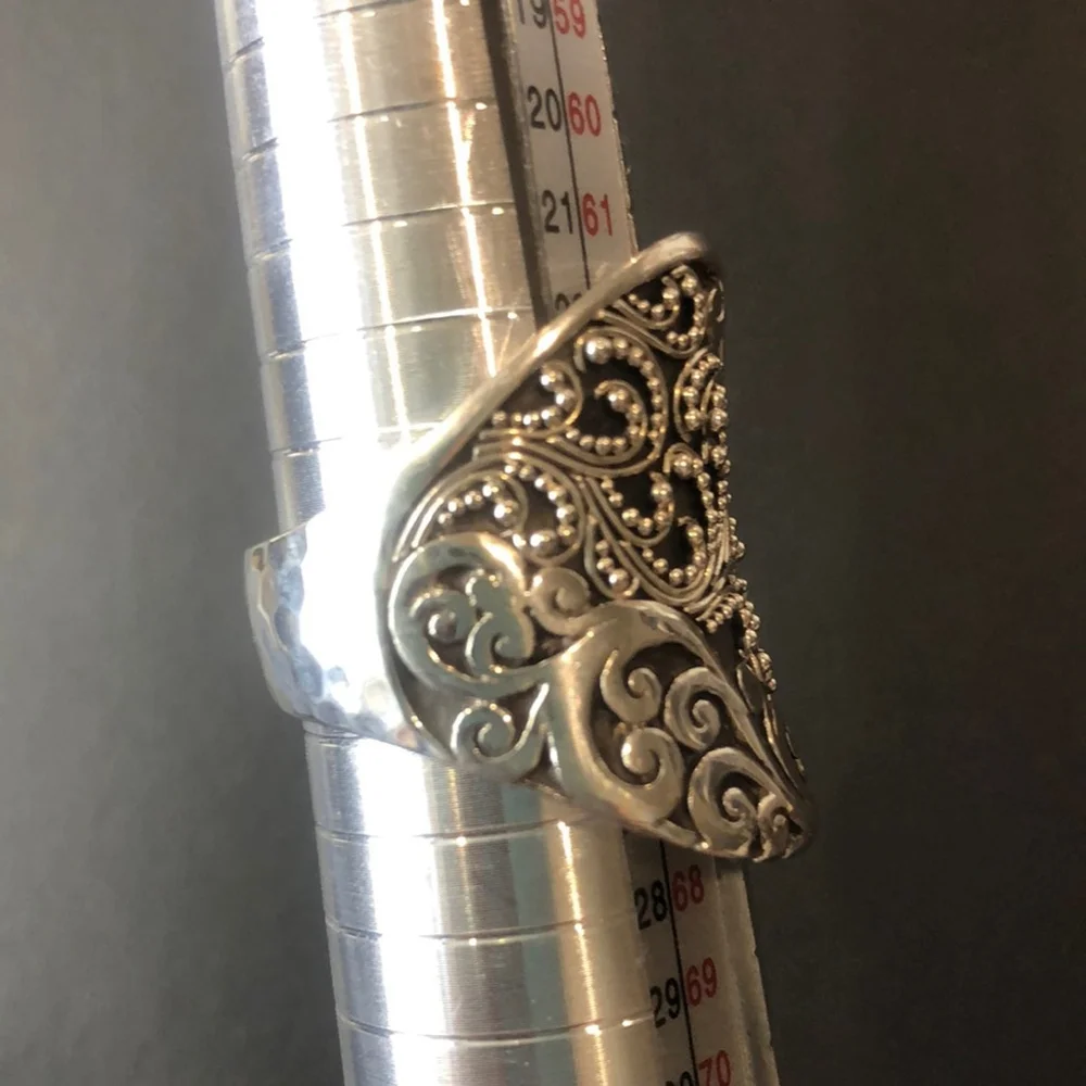 LOIS HILL Sterling Silver Oxidized Cigar Band Ring Granulated Cutout Design NWT - Picture 8 of 17